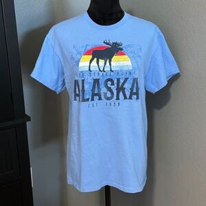 Norwegian Cruise Line Alaska T-Shirt Medium Blue Moose Graphic Icy Strait Point